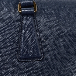Pre Owned Prada Blue Saffiano Lux Leather Boston Bag