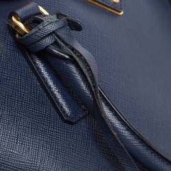 Pre Owned Prada Blue Saffiano Lux Leather Boston Bag