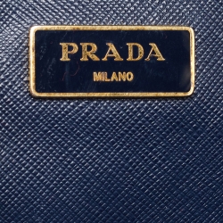 Pre Owned Prada Blue Saffiano Lux Leather Boston Bag