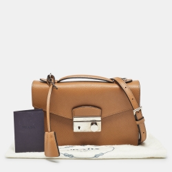 Pre Owned Prada Brown Saffiano Lux Leather Sound Flap Top Handle Bag