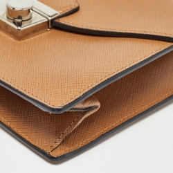 Pre Owned Prada Brown Saffiano Lux Leather Sound Flap Top Handle Bag