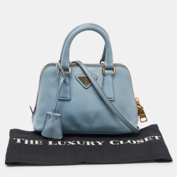 Pre Owned Prada Light Blue Saffiano Leather Mini Promenade Crossbody Bag