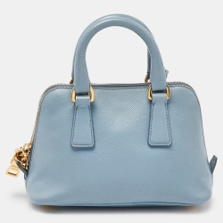 Pre Owned Prada Light Blue Saffiano Leather Mini Promenade Crossbody Bag