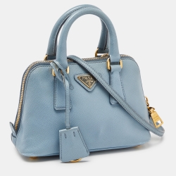 Pre Owned Prada Light Blue Saffiano Leather Mini Promenade Crossbody Bag