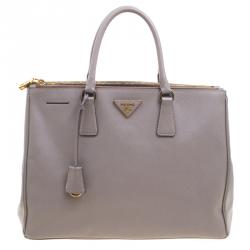 Pre Owned Prada Grey Saffiano Lux Leather Large Double Zip Tote