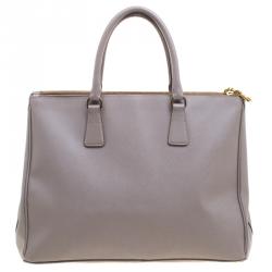 Pre Owned Prada Grey Saffiano Lux Leather Large Double Zip Tote