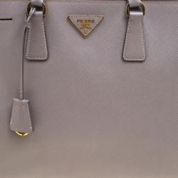 Pre Owned Prada Grey Saffiano Lux Leather Large Double Zip Tote