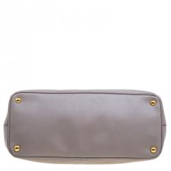 Pre Owned Prada Grey Saffiano Lux Leather Large Double Zip Tote
