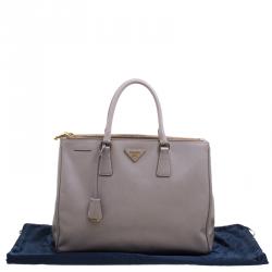 Pre Owned Prada Grey Saffiano Lux Leather Large Double Zip Tote