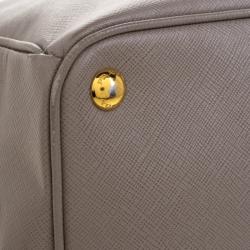 Pre Owned Prada Grey Saffiano Lux Leather Large Double Zip Tote