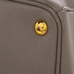 Pre Owned Prada Grey Saffiano Lux Leather Large Double Zip Tote