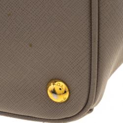 Pre Owned Prada Grey Saffiano Lux Leather Large Double Zip Tote