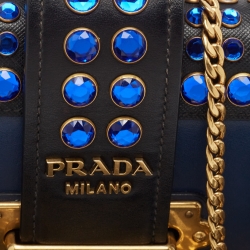 Prada Blue/Black Leather Cahier Convertible Belt Bag
