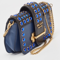 Prada Blue/Black Leather Cahier Convertible Belt Bag