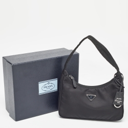 Prada Black Nylon Re-Edition 2000 Baguette Bag