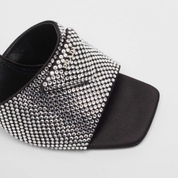 Prada Black Satin Crystal Embellished Slide Sandals Size 40