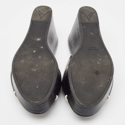 Prada Black Leather Wedge Slide Sandals Size 40
