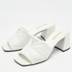 Prada White Quilted Leather Slide Sandals Size 37.5