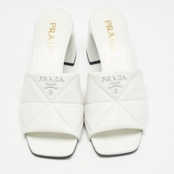 Prada White Quilted Leather Slide Sandals Size 37.5