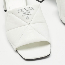 Prada White Quilted Leather Slide Sandals Size 37.5