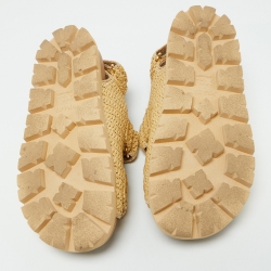 Pre Owned Prada Beige Raffia Logo-Plaque Velcro Slingback Sandals Size 37