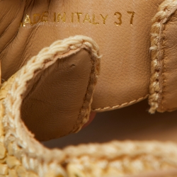 Pre Owned Prada Beige Raffia Logo-Plaque Velcro Slingback Sandals Size 37