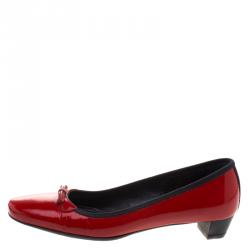 Pre Owned Prada Red Patent Leather Bow Ballet Flats Size 37