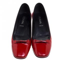 Pre Owned Prada Red Patent Leather Bow Ballet Flats Size 37