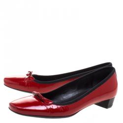 Pre Owned Prada Red Patent Leather Bow Ballet Flats Size 37