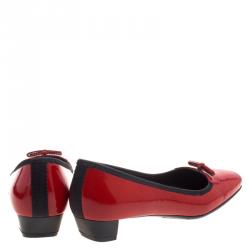 Pre Owned Prada Red Patent Leather Bow Ballet Flats Size 37