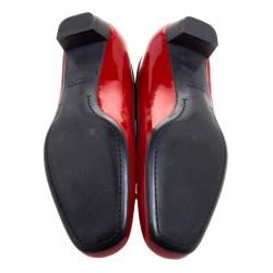 Pre Owned Prada Red Patent Leather Bow Ballet Flats Size 37