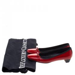 Pre Owned Prada Red Patent Leather Bow Ballet Flats Size 37