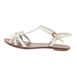 مملوكة مسبقًا Prada White Patent Leather Bow Detail Flat Sandals Size 38