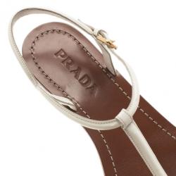 مملوكة مسبقًا Prada White Patent Leather Bow Detail Flat Sandals Size 38