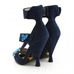 Pre Owned Prada Blue Crystal Embellished Suede Ankle Strap Sandals Size 37