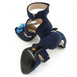 Pre Owned Prada Blue Crystal Embellished Suede Ankle Strap Sandals Size 37