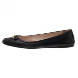 Pre Owned Prada Black Leather Logo Ballet Flats Size 39