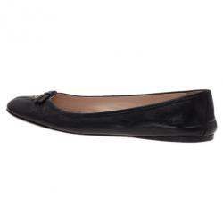 Pre Owned Prada Black Leather Logo Ballet Flats Size 39