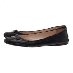 Pre Owned Prada Black Leather Logo Ballet Flats Size 39
