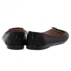 Pre Owned Prada Black Leather Logo Ballet Flats Size 39