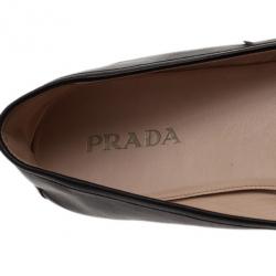 Pre Owned Prada Black Leather Logo Ballet Flats Size 39