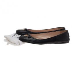 Pre Owned Prada Black Leather Logo Ballet Flats Size 39