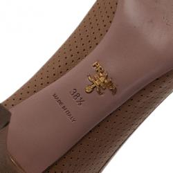 مملوكة مسبقًا Prada Beige Perforated Saffiano Leather Peep Toe Pumps Size 38.5