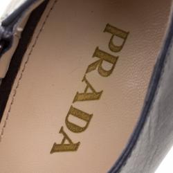 Pre Owned Prada Metallic Grey Leather Ankle Boots Size 37.5