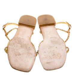 Pre Owned Prada Beige Studded Leather Flat Sandals Size 39.5