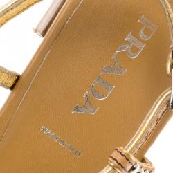Pre Owned Prada Beige Studded Leather Flat Sandals Size 39.5