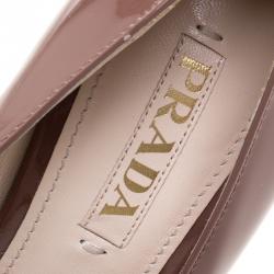 Pre Owned Prada Beige Patent Leather Platform Pumps Size 38.5