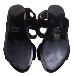 Prada Black Suede Ankle Wrap T Strap Flat Sandals Size 38.5