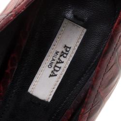 Pre Owned Prada Brick Red Croc Embossed Leather Pumps Size 36