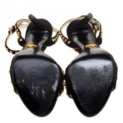 Pre Owned Prada Black Suede Crystal And Stud Embellished Ankle Strap Sandals Size 38.5